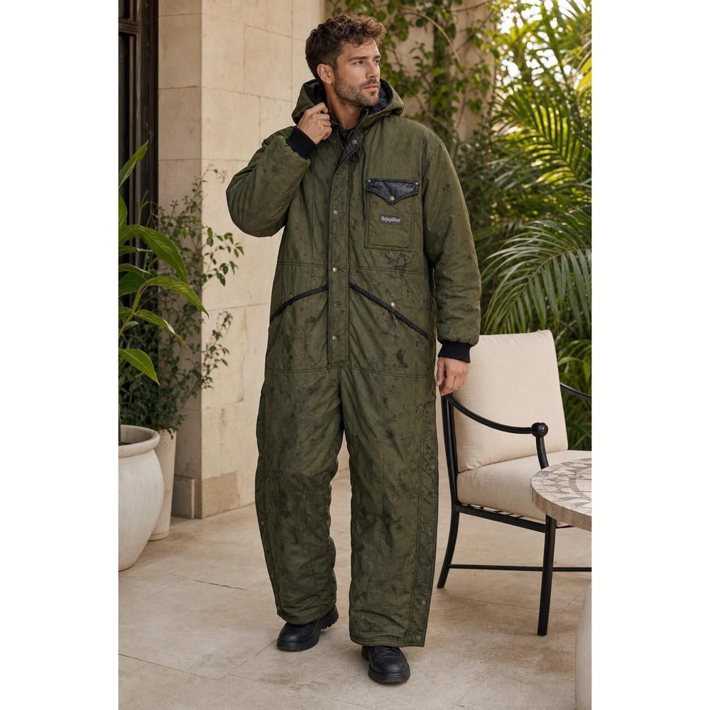 Vintage Y2K RefrigiWear Insulated Coveralls Men's XL Olive Freezer Snowsuit
